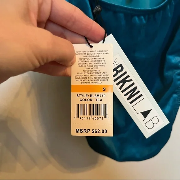 NWT The Bikini Lab Dip Dye Plunge Neck One-Piece Swimsuit in Teal Size S - Picture 4 of 10